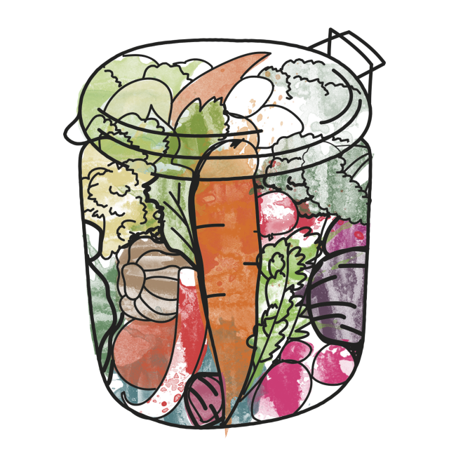Grafika przedstawiająca warzywa w słoju